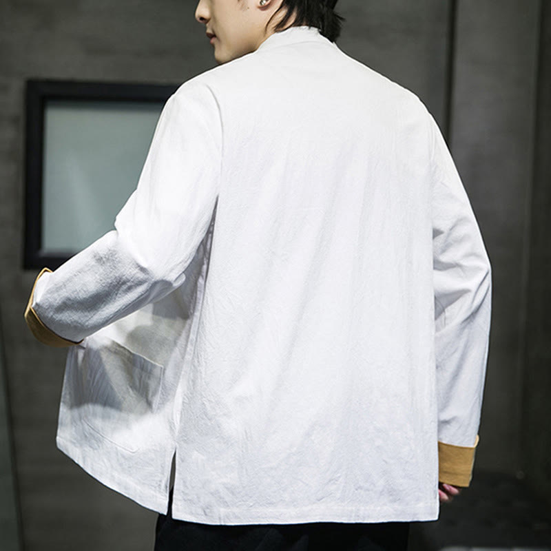 Veste en coton à manches longues et poches pour homme, motif grues et Buddha Stones brodées, boutons grenouille - image 10
