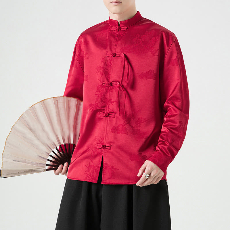Veste de costume Tang à manches longues pour homme, motif Buddha Stones, à boutons grenouille - Cramoisi - US/UK/AU46,EU56 (5XL) - image 0