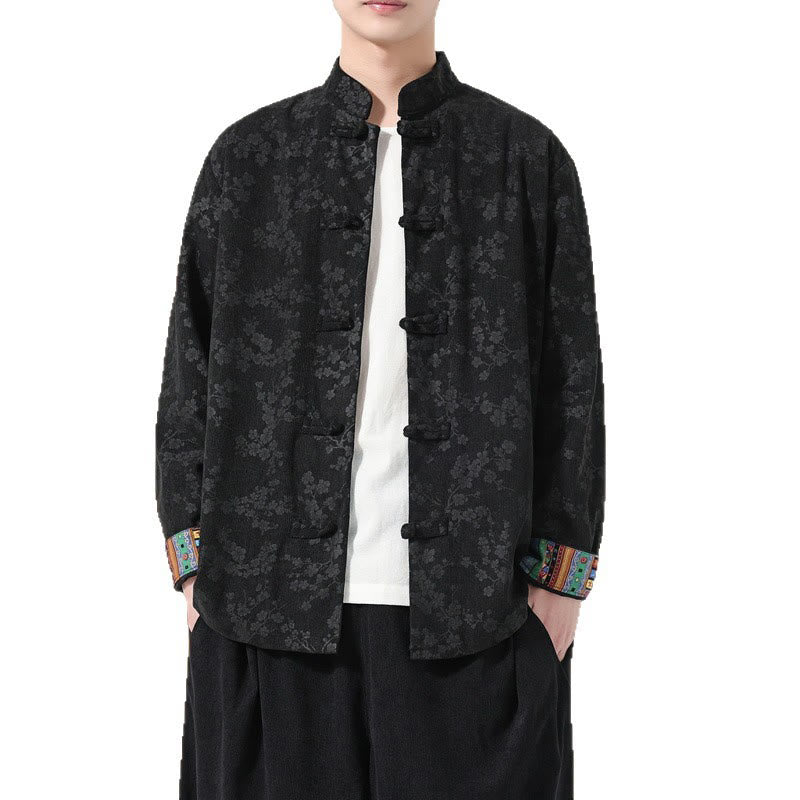 Veste de costume Tang en velours côtelé de coton à manches longues pour homme, motif fleur de prunier uni , Buddha Stones - image 8
