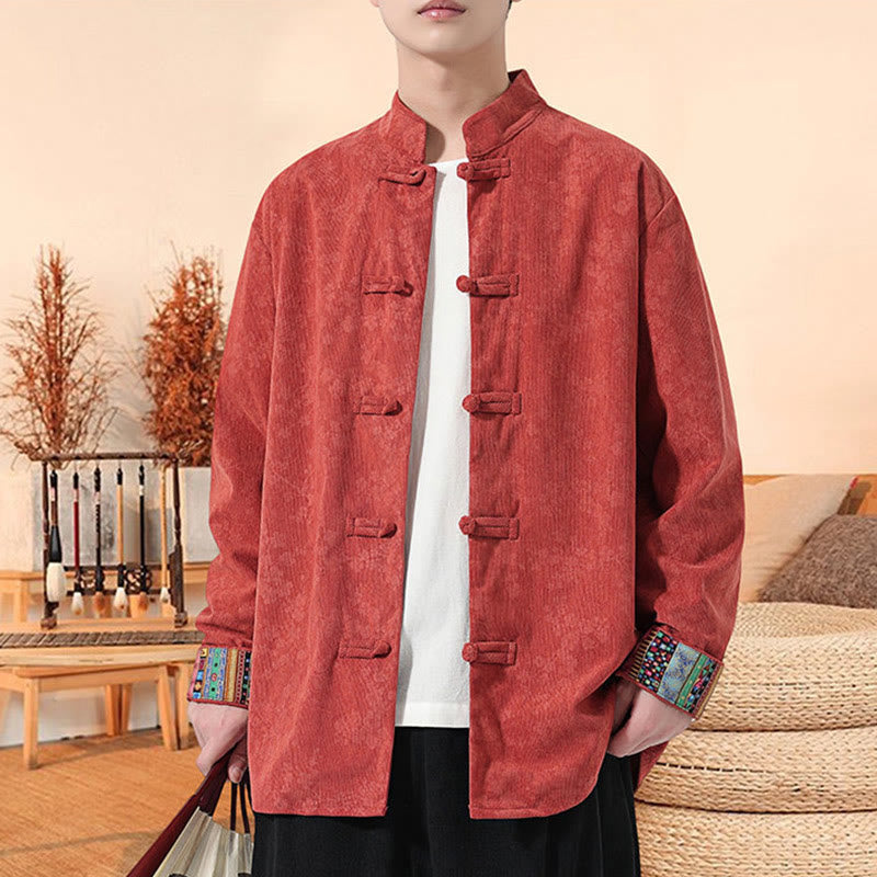 Veste de costume Tang en velours côtelé de coton à manches longues pour homme, motif fleur de prunier uni , Buddha Stones - image 10