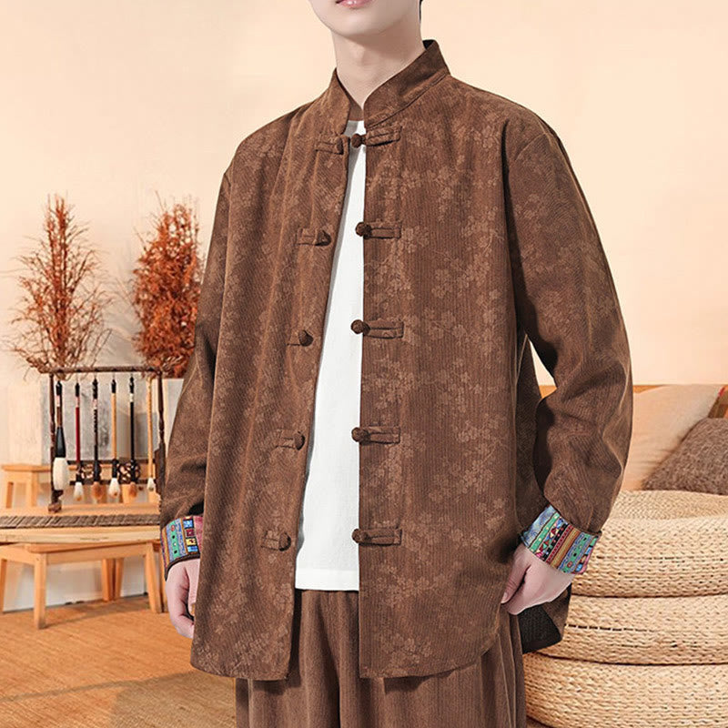 Veste de costume Tang en velours côtelé de coton à manches longues pour homme, motif fleur de prunier uni , Buddha Stones - image 16