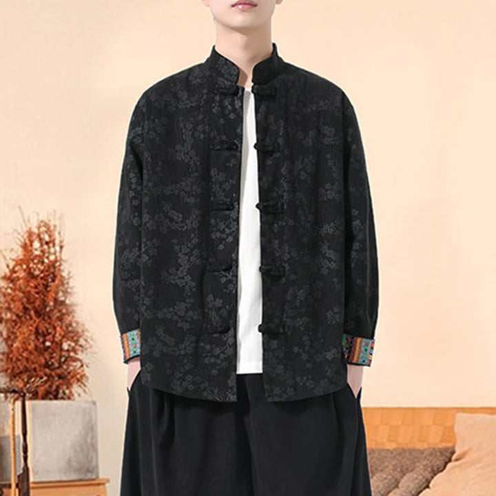 Veste de costume Tang en velours côtelé de coton à manches longues pour homme, motif fleur de prunier uni , Buddha Stones - image 5