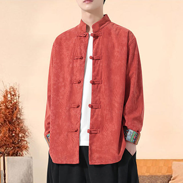 Veste de costume Tang en velours côtelé de coton à manches longues pour homme, motif fleur de prunier uni , Buddha Stones - image 12