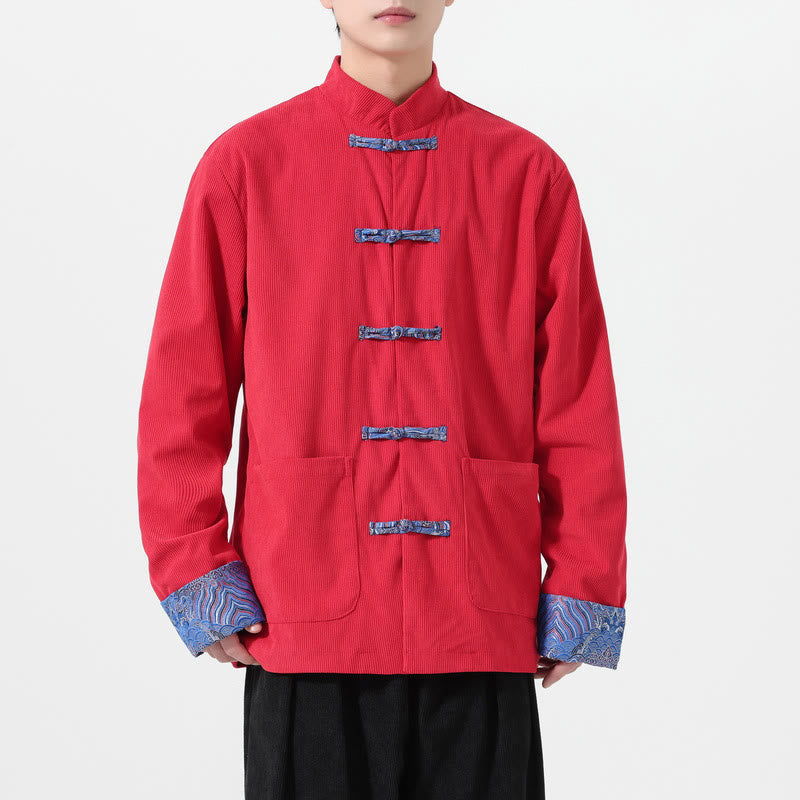 Veste de costume Tang à manches longues et poches pour homme, motif floral Buddha Stones , en velours côtelé de coton - image 1
