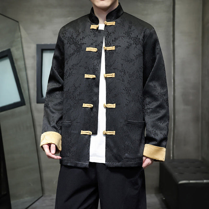 Veste en coton à manches longues et col montant en jacquard Buddha Stones pour homme avec poches - image 8