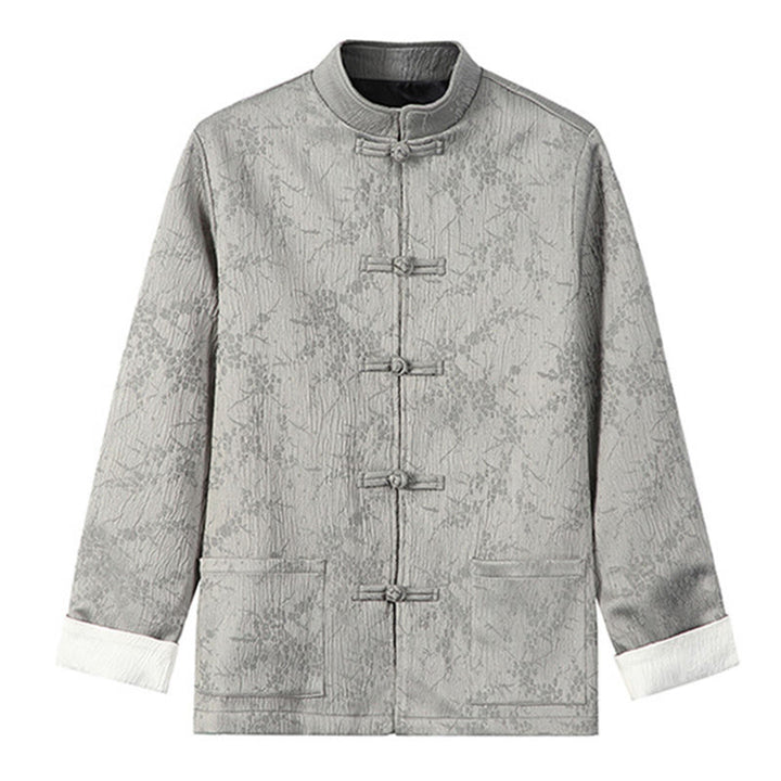 Veste en coton à manches longues et col montant en jacquard Buddha Stones pour homme avec poches - Gris clair - US/UK/AU46,EU56 (5XL) - image 9