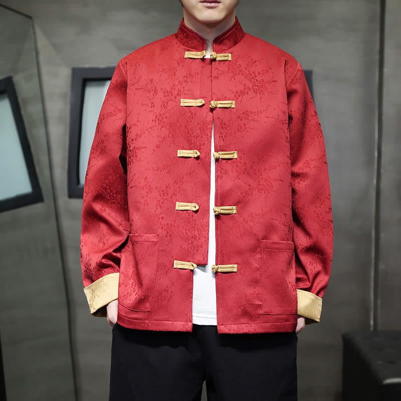 Veste en coton à manches longues et col montant en jacquard Buddha Stones pour homme avec poches - Cramoisi - US/UK/AU46,EU56 (5XL) - image 0
