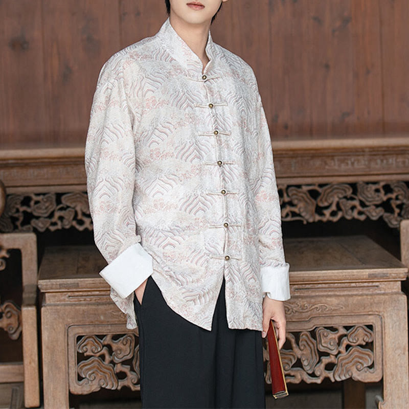 Chemise à manches longues et poches pour homme, motif floral imprimé Buddha Stones - Fumée blanche - US/UK/AU46,EU56 (5XL) - image 7