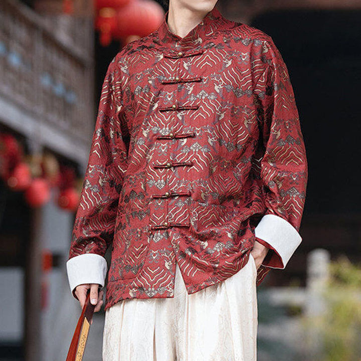 Chemise à manches longues et poches pour homme, motif floral imprimé Buddha Stones - image 1