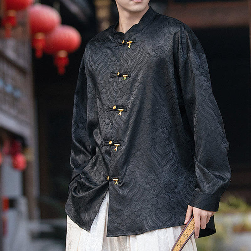 Chemise à manches longues pour homme, col montant, motif grenouille chinoise, motif bambou , Buddha Stones - image 16