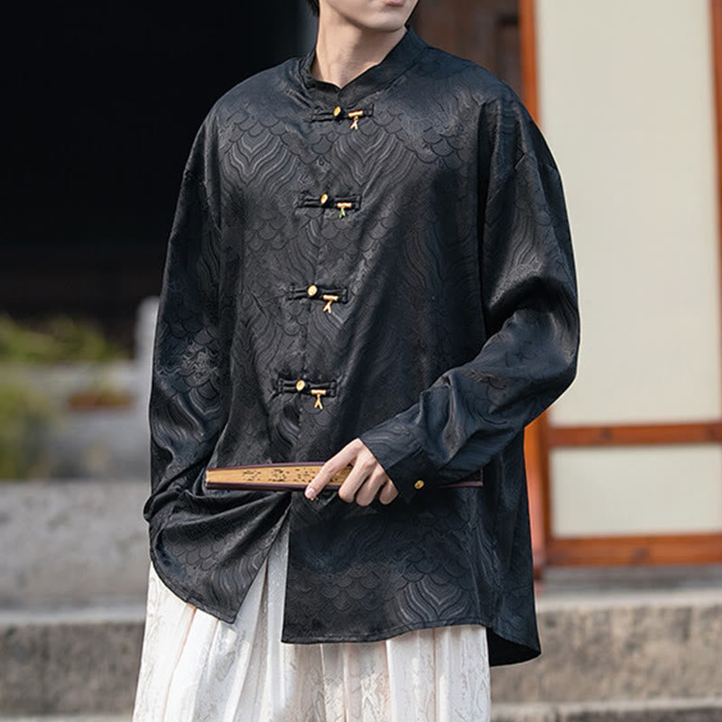 Chemise à manches longues pour homme, col montant, motif grenouille chinoise, motif bambou , Buddha Stones - Noir - US/UK/AU46,EU56 (5XL) - image 10