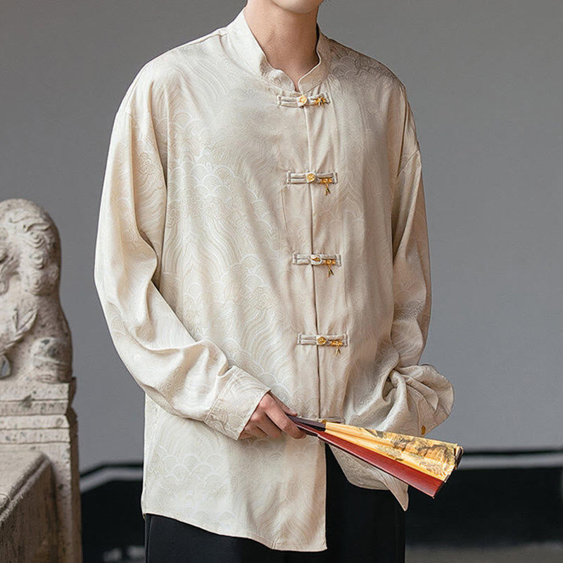 Chemise à manches longues pour homme, col montant, motif grenouille chinoise, motif bambou , Buddha Stones - image 7