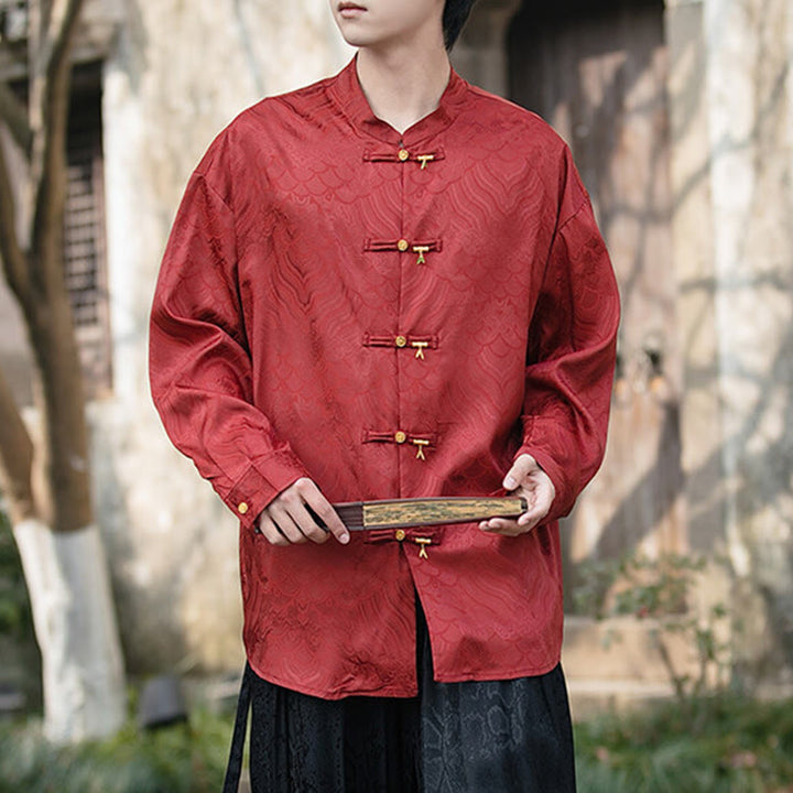 Chemise à manches longues pour homme, col montant, motif grenouille chinoise, motif bambou , Buddha Stones - Brique réfractaire - US/UK/AU46,EU56 (5XL) - image 18