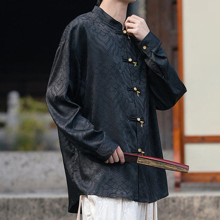 Chemise à manches longues pour homme, col montant, motif grenouille chinoise, motif bambou , Buddha Stones - image 11