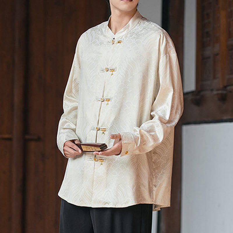 Chemise à manches longues pour homme, col montant, motif grenouille chinoise, motif bambou , Buddha Stones - image 5