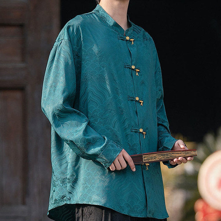 Chemise à manches longues pour homme, col montant, motif grenouille chinoise, motif bambou , Buddha Stones - image 30