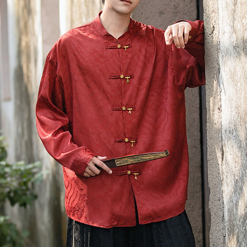 Chemise à manches longues pour homme, col montant, motif grenouille chinoise, motif bambou , Buddha Stones - image 23