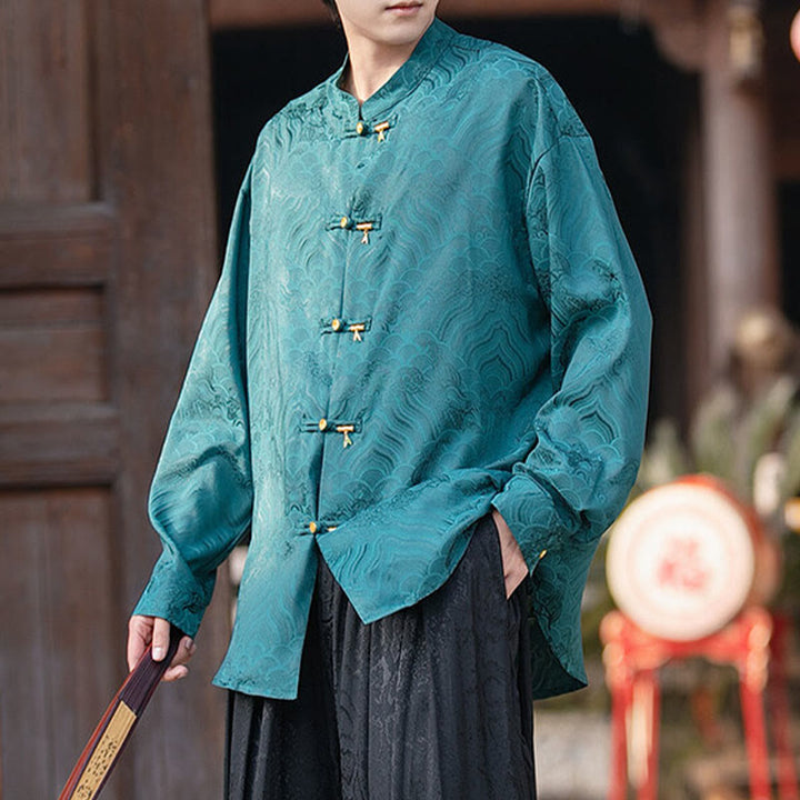 Chemise à manches longues pour homme, col montant, motif grenouille chinoise, motif bambou , Buddha Stones - Vert clair - US/UK/AU46,EU56 (5XL) - image 26