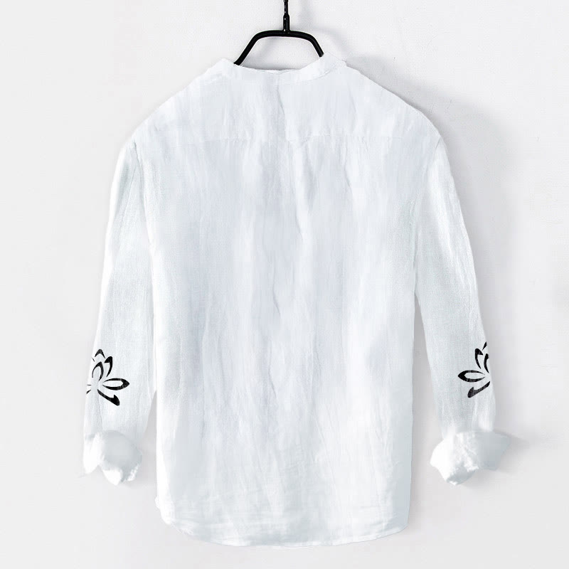 Chemise à manches longues en coton et lin pour homme, motif imprimé Buddha Stones, demi-boutons, symbole Lotus Om - image 7