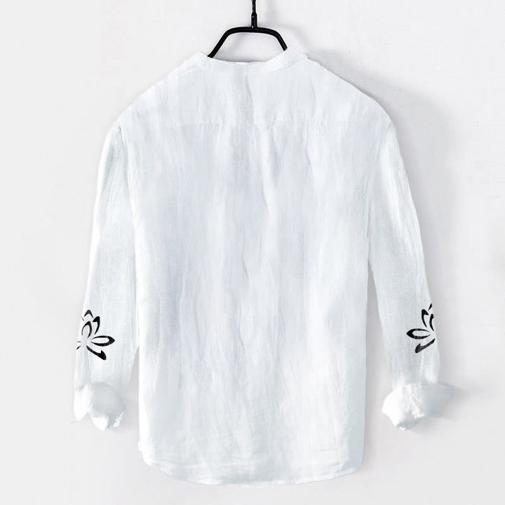 Chemise à manches longues en coton et lin pour homme, motif imprimé Buddha Stones, demi-boutons, symbole Lotus Om - image 7