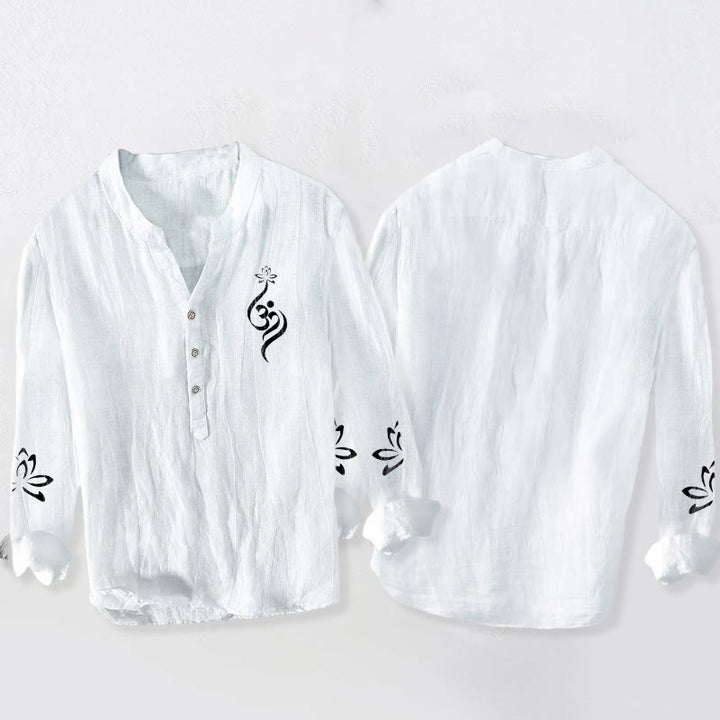 Chemise à manches longues en coton et lin pour homme, motif imprimé Buddha Stones, demi-boutons, symbole Lotus Om - image 8