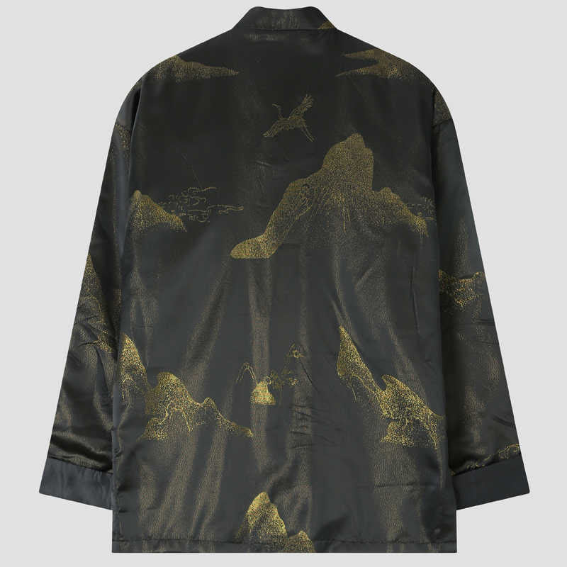 Veste homme à manches longues et poches, motif grue de montagne dorée teintée dans le nuage Buddha Stones - image 1
