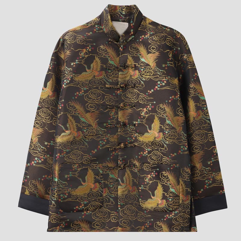 Veste à manches longues pour homme avec poches et boutons grenouille, Buddha Stones , Phénix coloré et nuages de bon augure - Tanné - US/UK/AU44,EU54 (4XL) - image 0