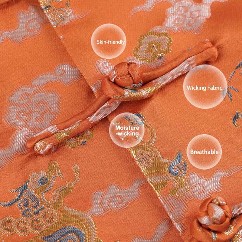 Veste homme à manches longues et boutons grenouille avec poches, Buddha Stones, orange, Kirin, nuages de bon augure - image 5