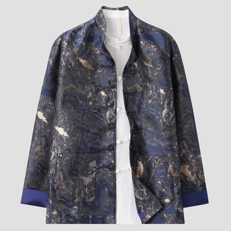 Veste à manches longues et poches pour homme, Buddha Stones, montagnes d'eau bleues qui coulent - Bleu acier - US/UK/AU44,EU54 (4XL) - image 0