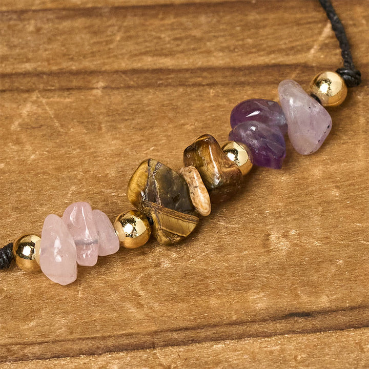 Bracelet en corde avec Buddha Stones, améthyste, œil de tigre, quartz rose, protection anti-anxiété - image 4