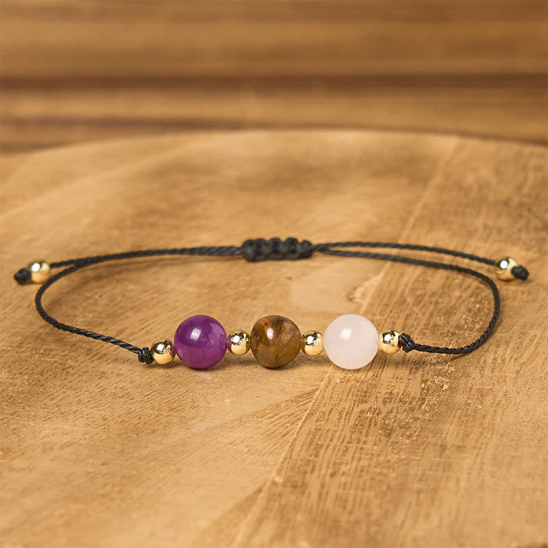 Bracelet en corde avec Buddha Stones, améthyste, œil de tigre, quartz rose, protection anti-anxiété - image 12