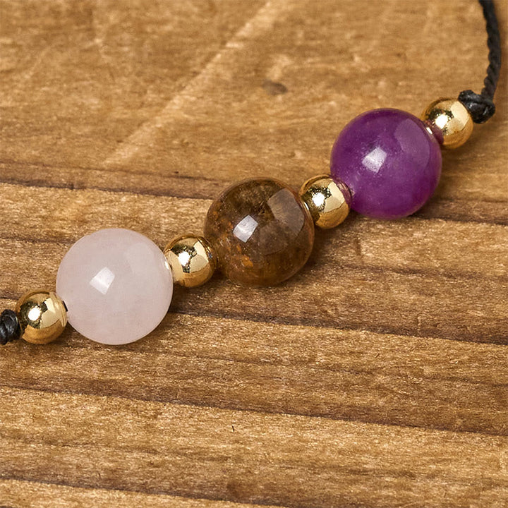 Bracelet en corde avec Buddha Stones, améthyste, œil de tigre, quartz rose, protection anti-anxiété - image 14