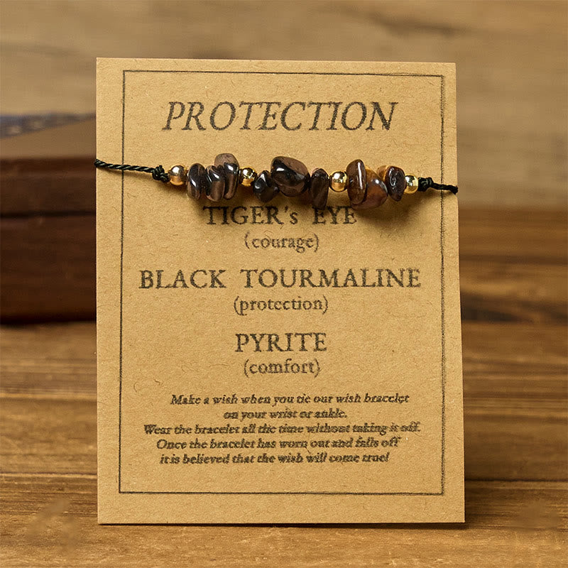 Bracelet de protection en corde avec Buddha Stones, œil de tigre, tourmaline noire et pyrite - image 1