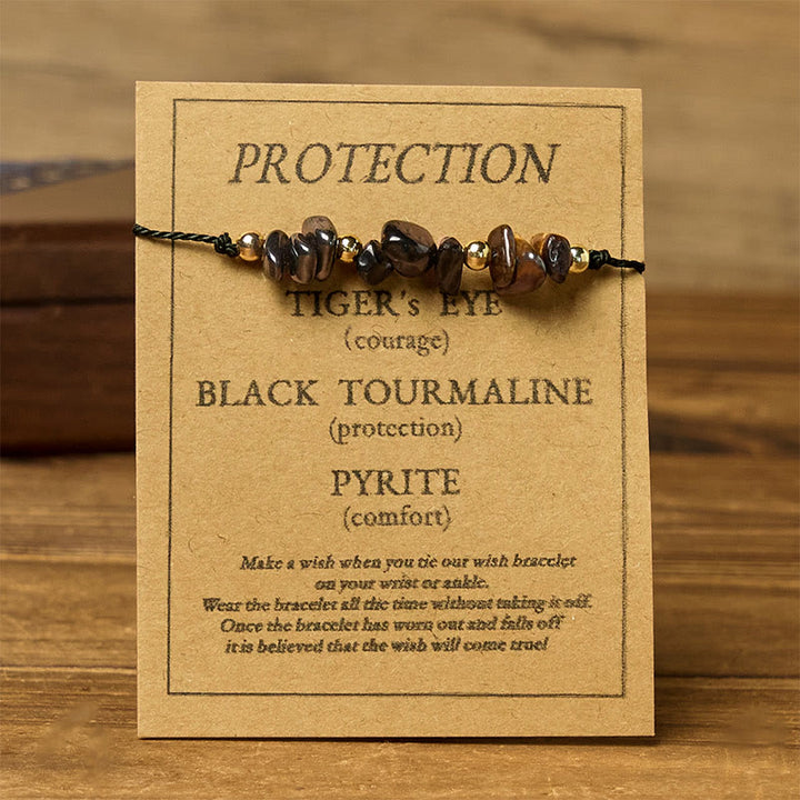 Bracelet de protection en corde avec Buddha Stones, œil de tigre, tourmaline noire et pyrite - image 1