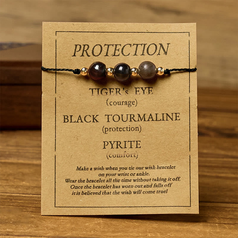Bracelet de protection en corde avec Buddha Stones, œil de tigre, tourmaline noire et pyrite - image 11