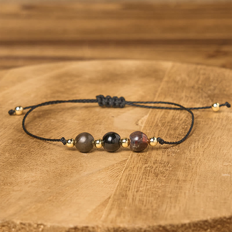 Bracelet de protection en corde avec Buddha Stones, œil de tigre, tourmaline noire et pyrite - image 12