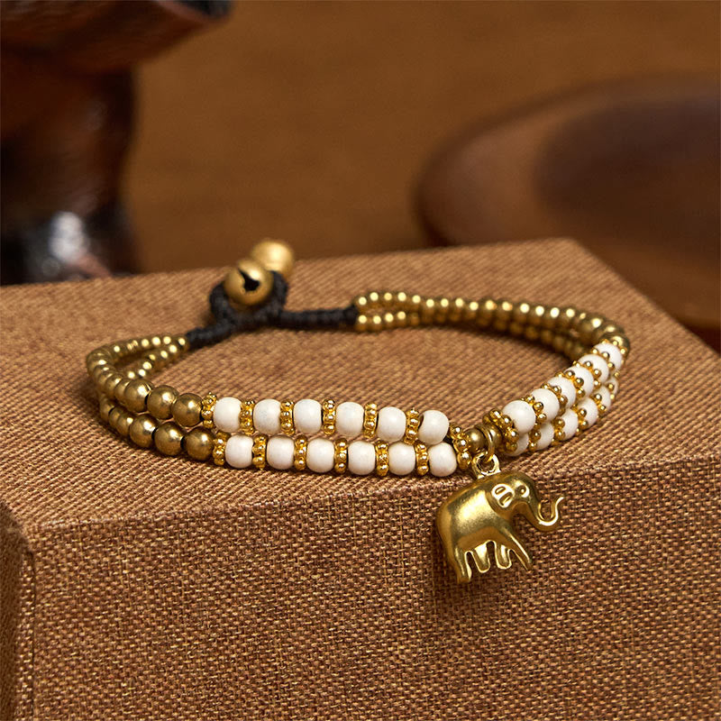 Bracelet de force en cuivre plaqué double couche avec Buddha Stones turquoise et éléphant porte-bonheur - image 2