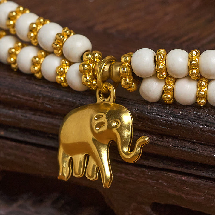 Bracelet de force en cuivre plaqué double couche avec Buddha Stones turquoise et éléphant porte-bonheur - image 4