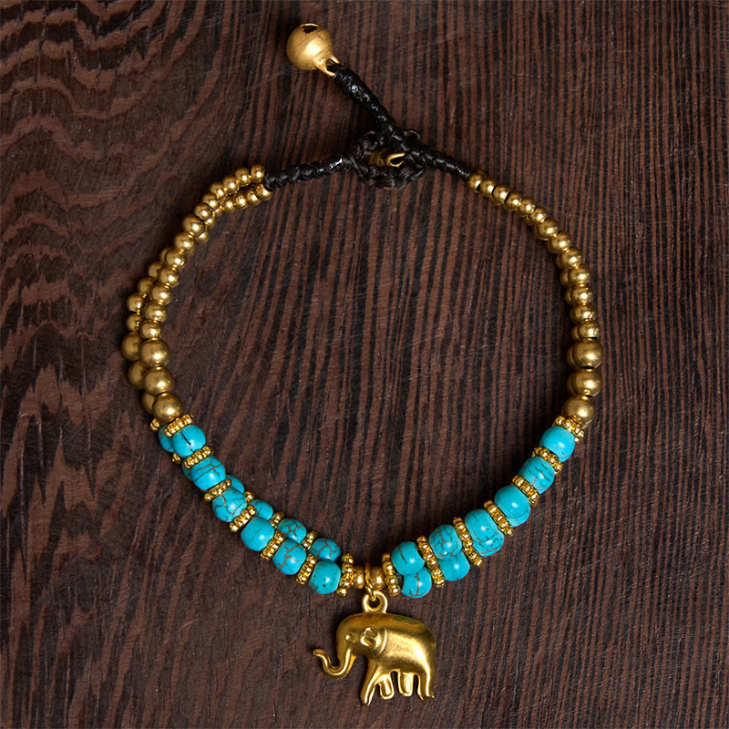 Bracelet de force en cuivre plaqué double couche avec Buddha Stones turquoise et éléphant porte-bonheur - image 18