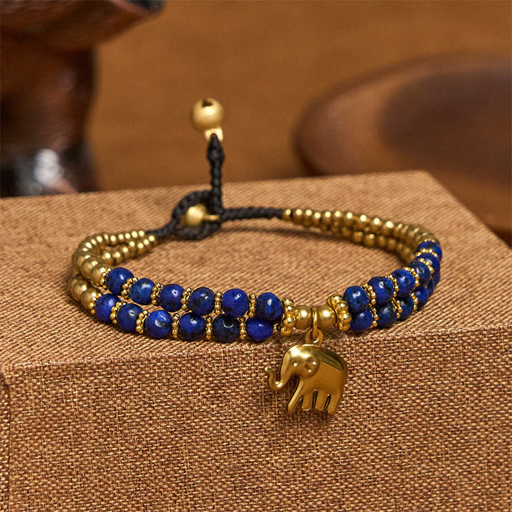 Bracelet de force en cuivre plaqué double couche avec Buddha Stones turquoise et éléphant porte-bonheur - Turquoise bleu (tour de poignet : 15-18 cm) - image 13