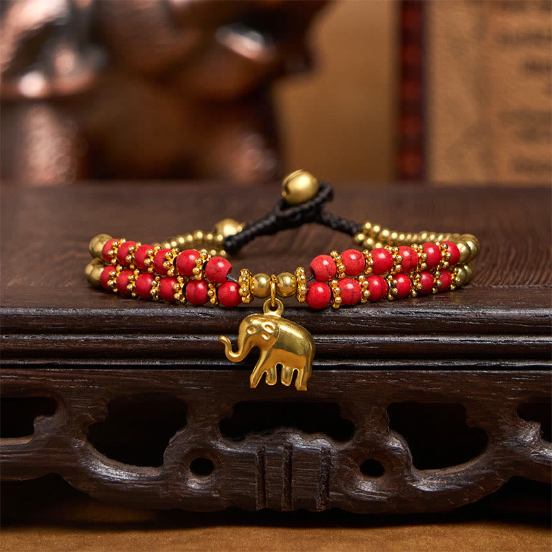 Bracelet de force en cuivre plaqué double couche avec Buddha Stones turquoise et éléphant porte-bonheur - image 10
