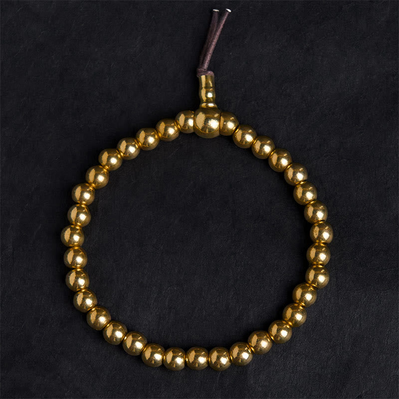 Bracelet de richesse en perles de cuivre pur et laiton tibétain rétro avec Buddha Stones - image 1