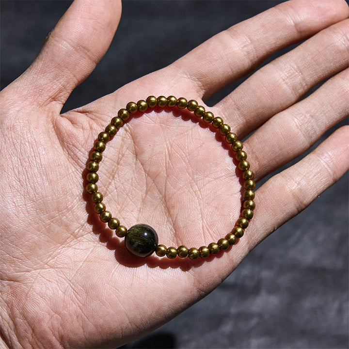 Bracelet de protection et de richesse en obsidienne plaqué cuivre et laiton doré avec Buddha Stones - image 3