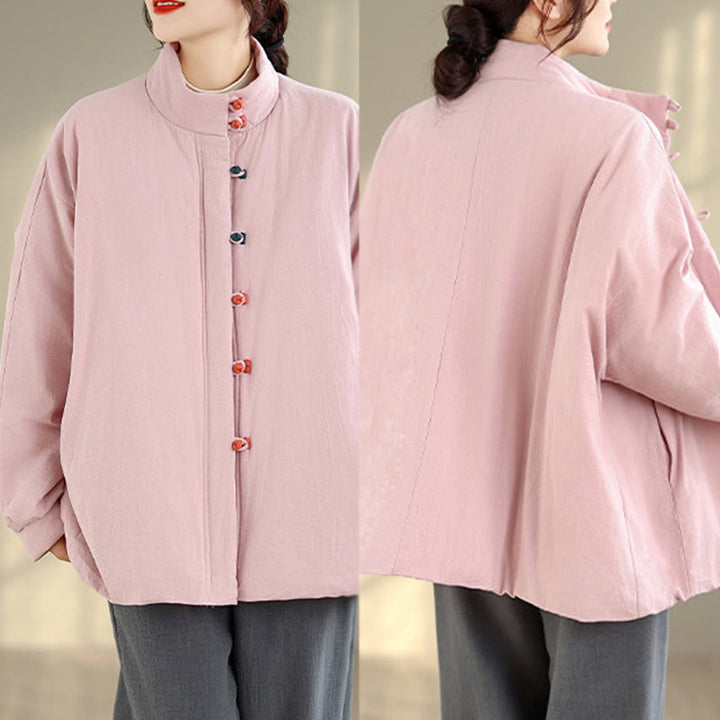 Veste d'hiver en coton épais à manches longues et poches pour femme, style chinois, avec boutons en forme de Buddha Stones - image 4