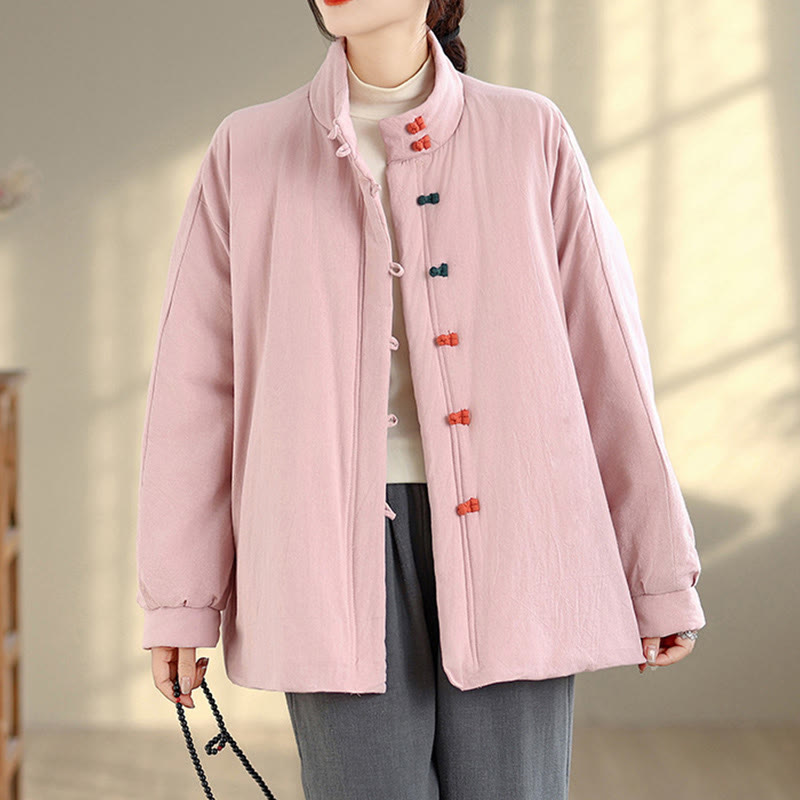 Veste d'hiver en coton épais à manches longues et poches pour femme, style chinois, avec boutons en forme de Buddha Stones - Rose - US14,UK/AU18,EU46 (2XL) - image 0