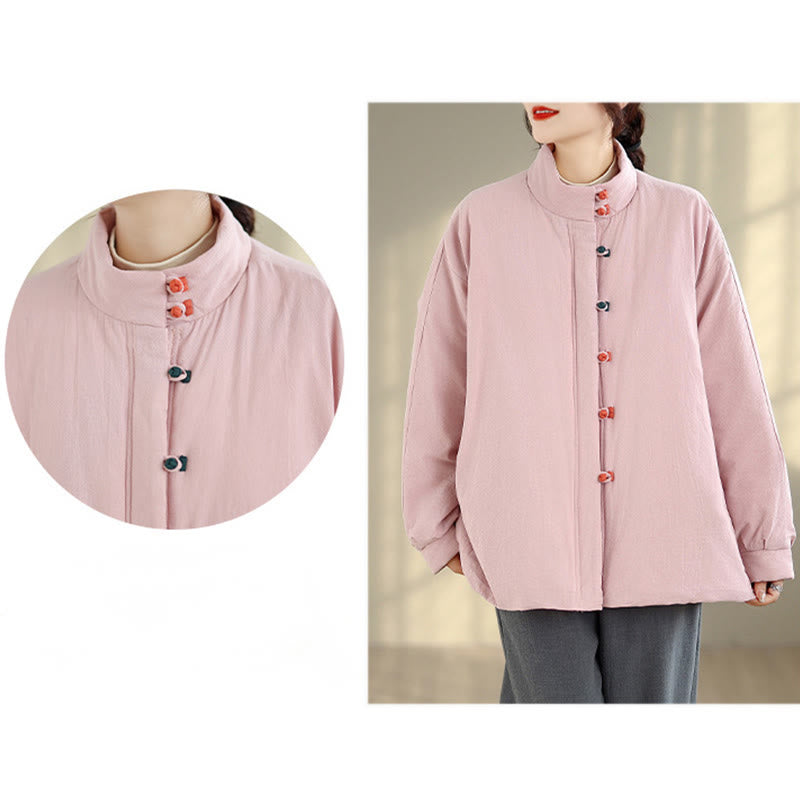 Veste d'hiver en coton épais à manches longues et poches pour femme, style chinois, avec boutons en forme de Buddha Stones - image 9