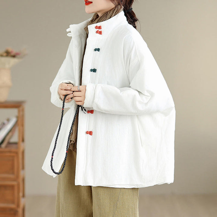Veste d'hiver en coton épais à manches longues et poches pour femme, style chinois, avec boutons en forme de Buddha Stones - image 16