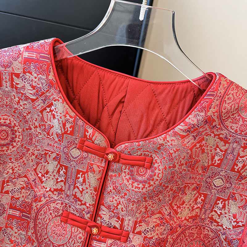 Veste en coton à manches longues et poches pour femme Buddha Stones, motif floral symétrique en jacquard - image 6