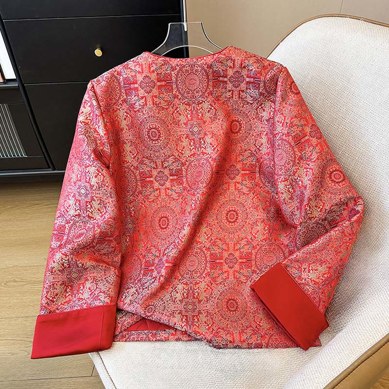 Veste en coton à manches longues et poches pour femme Buddha Stones, motif floral symétrique en jacquard - image 2