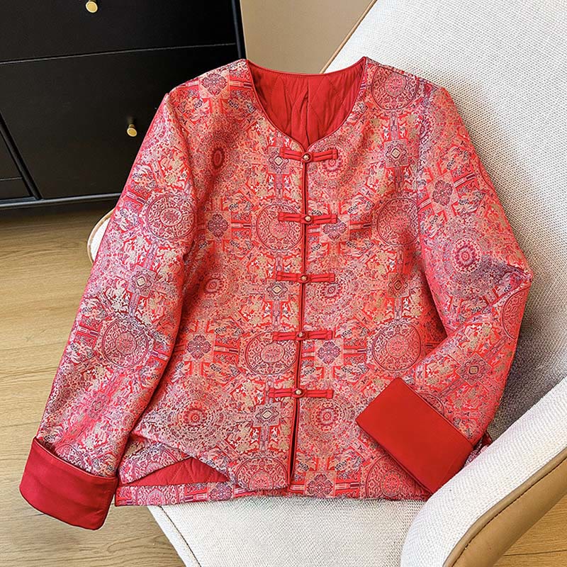 Veste en coton à manches longues et poches pour femme Buddha Stones, motif floral symétrique en jacquard - image 1